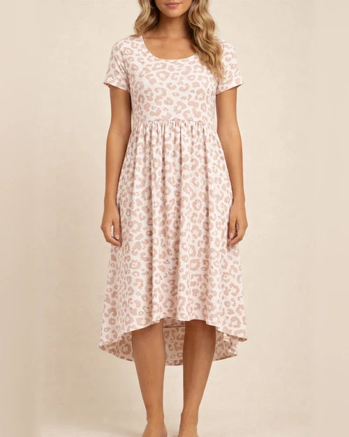 Short-sleeved Dress Summer New Leopard Print Round Neck Waist Short Skirt Female | JRSEE:21b528b9-548f-4cca-b8ef-5c731dcd3ac3