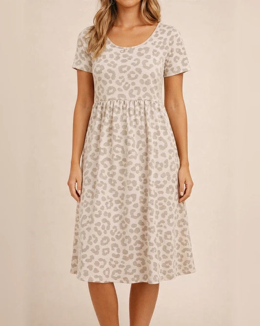 Short-sleeved Dress Summer New Leopard Print Round Neck Waist Short Skirt Female | JRSEE:89be8220-da8a-4e48-952c-94324d01946f
