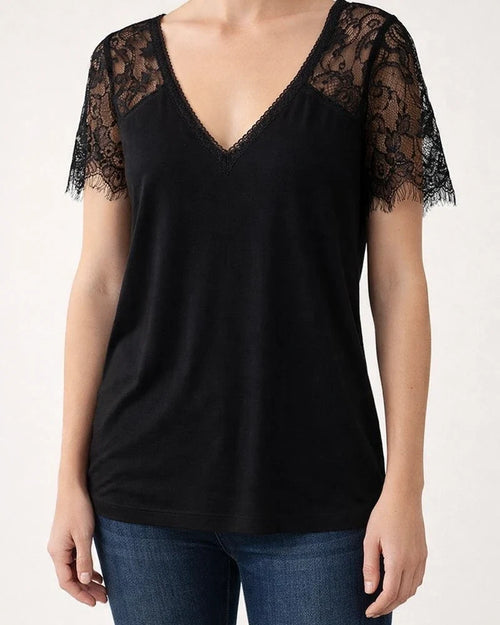 Short-sleeved V-neck Feather Lace Lace Sleeve Women's Tops | JRSEE:7e392799-7ab8-4ad1-9466-d3cbe7347fae