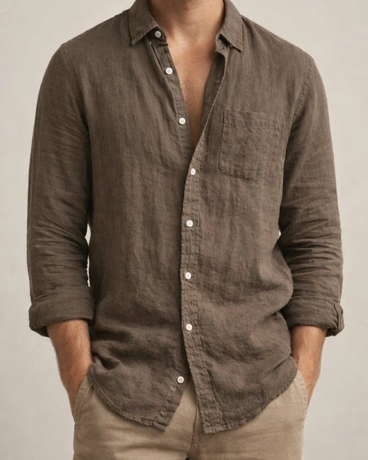 Solid Color Casual Lapel Pocket Decorated Cardigan Linen Cotton Linen Loose Casual Retro Men's Long-sleeved Shirt | JRSEE:0bff4f50-0ba5-4511-a934-e7232656a367