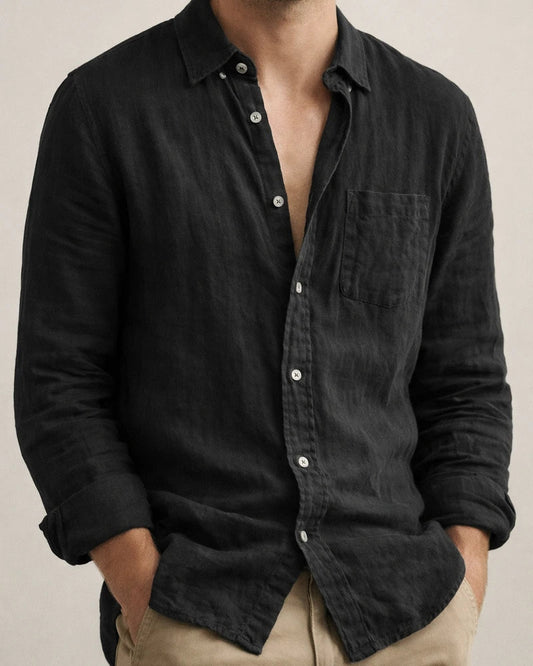 Solid Color Casual Lapel Pocket Decorated Cardigan Linen Cotton Linen Loose Casual Retro Men's Long-sleeved Shirt | JRSEE:65d06ca0-6654-4b7c-9e91-8ba21e942533