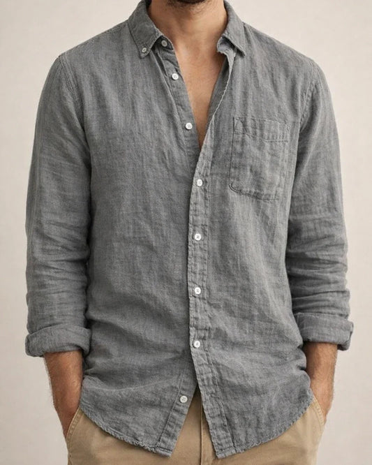 Solid Color Casual Lapel Pocket Decorated Cardigan Linen Cotton Linen Loose Casual Retro Men's Long-sleeved Shirt | JRSEE:83081368-dcd0-45dd-9f2c-0bc90e94806b