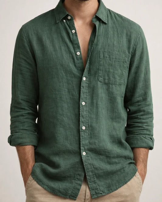 Solid Color Casual Lapel Pocket Decorated Cardigan Linen Cotton Linen Loose Casual Retro Men's Long-sleeved Shirt | JRSEE:bec093cd-8b65-44ae-9f10-e1ebbd987a7b