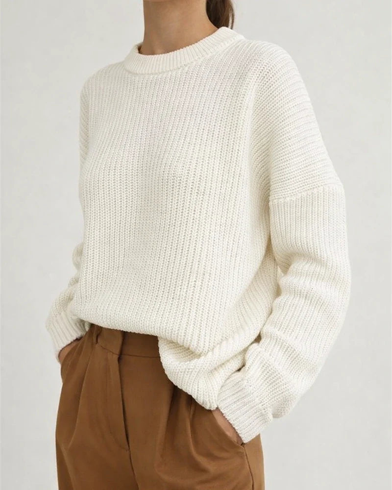 Solid Color Casual Loose Long Sleeve Round Neck Knitting Sweater | JRSEE:eeeca3c1-55c2-4a0a-bf2a-6e6d725c4bd4
