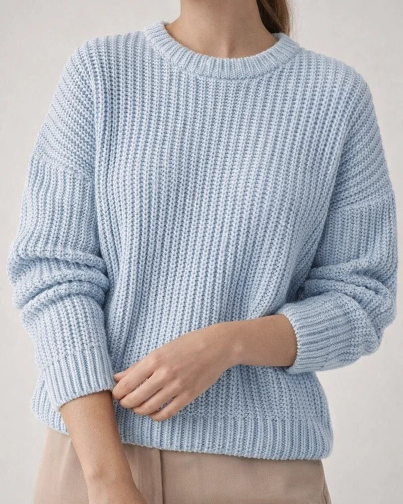 Solid Color Casual Loose Long Sleeve Round Neck Knitting Sweater | JRSEE:531e3628-ea3b-4417-b0c8-b78c8b689b83