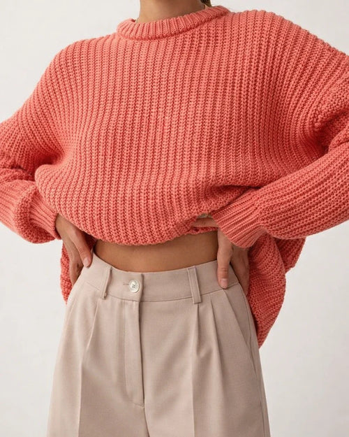 Solid Color Casual Loose Long Sleeve Round Neck Knitting Sweater | JRSEE:5acc0097-9d6d-426b-8b91-b2aa0e9de952