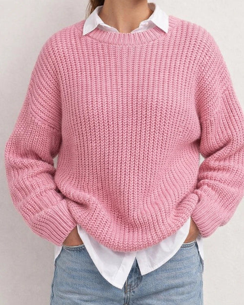 Solid Color Casual Loose Long Sleeve Round Neck Knitting Sweater | JRSEE:41a6f1ef-937f-44b3-9d23-6b481a27286c