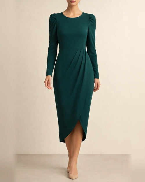 Solid Color Dress Autumn and Winter Temperament and Elegant Waisted Round Neck Temperament and Elegant Long Skirt | JRSEE:f7860d3f-7a61-4933-96c7-2d1c4d0a8e30