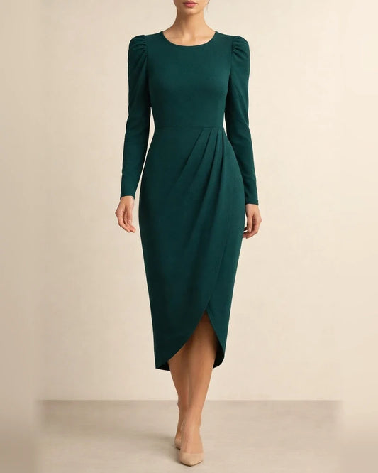 Solid Color Dress Autumn and Winter Temperament and Elegant Waisted Round Neck Temperament and Elegant Long Skirt | JRSEE:f7860d3f-7a61-4933-96c7-2d1c4d0a8e30