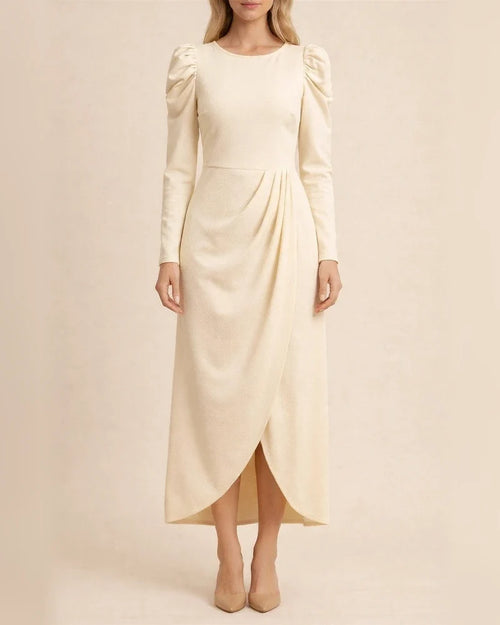 Solid Color Dress Autumn and Winter Temperament and Elegant Waisted Round Neck Temperament and Elegant Long Skirt | JRSEE:18ec0fbd-a1ed-442e-b274-7f2ddc0c30be