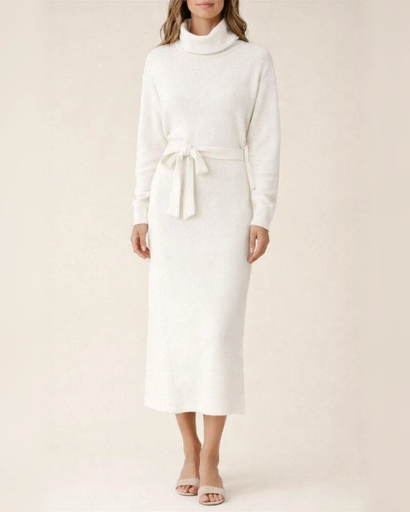 Solid color long sleeved knit turtleneck dress | JRSEE:cce112d7-de98-4139-9926-1f23eb6c6f6c
