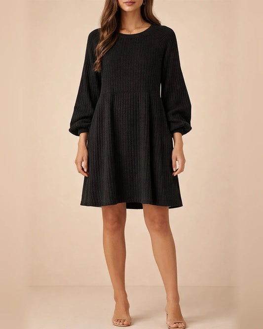 Solid Color Round Neck Knit Long Sleeve Dress | JRSEE:a209f1ae-7817-430c-9089-818dd339217e