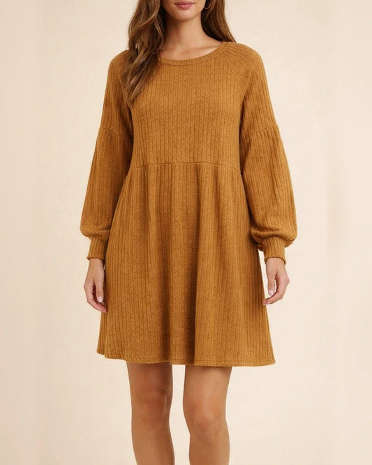 Solid Color Round Neck Knit Long Sleeve Dress | JRSEE:c181f5ec-0003-442c-ae14-90a4fa17a577