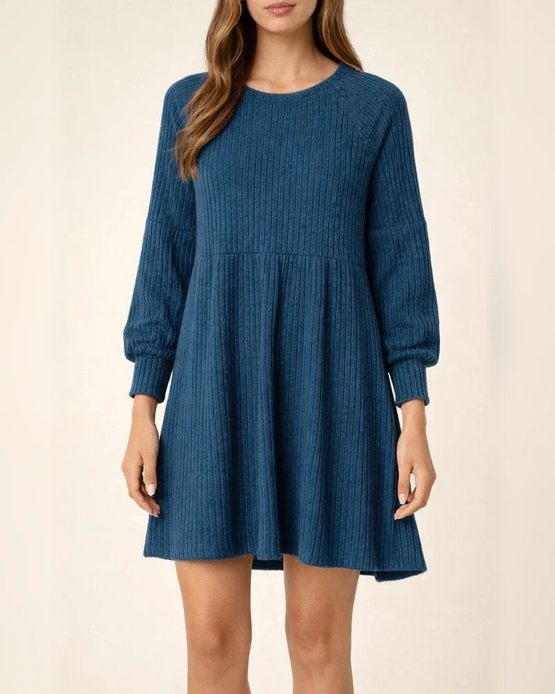Solid Color Round Neck Knit Long Sleeve Dress | JRSEE:d7772a0e-d725-400f-9e1b-556a3e0cfd7d