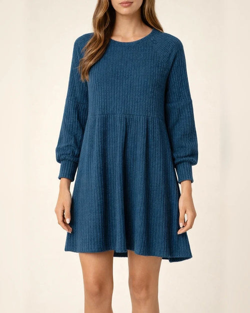 Solid Color Round Neck Knit Long Sleeve Dress | JRSEE:d7772a0e-d725-400f-9e1b-556a3e0cfd7d