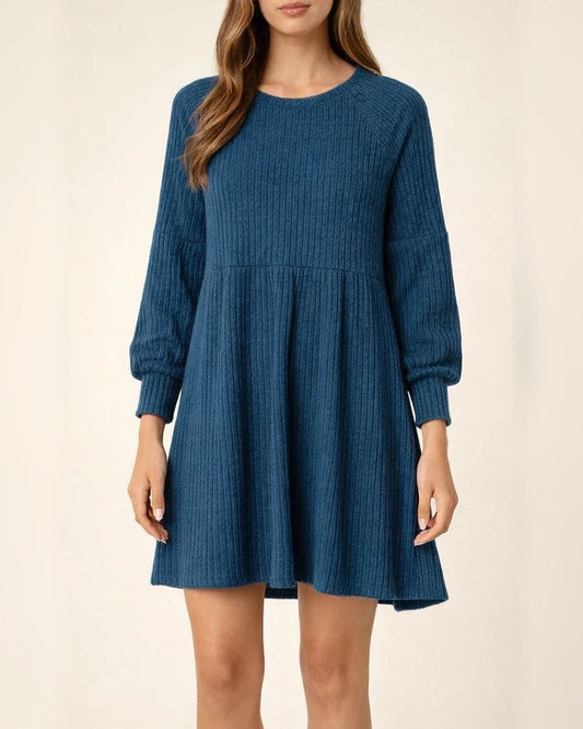 Solid Color Round Neck Knit Long Sleeve Dress | JRSEE:d7772a0e-d725-400f-9e1b-556a3e0cfd7d