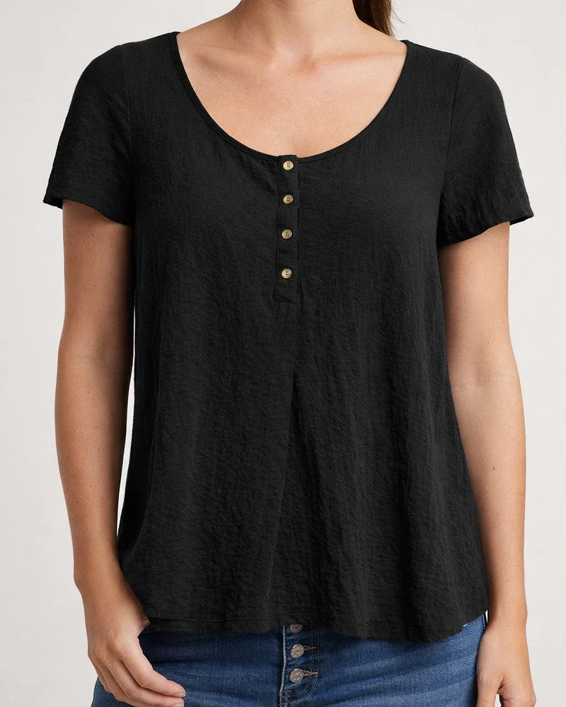 Solid Color Short-sleeved Round Neck Shirt Cotton Linen Shirt Women's White Black Pink Gray Blue | JRSEE:67f5d6a2-2931-41c3-93da-89546c70050a
