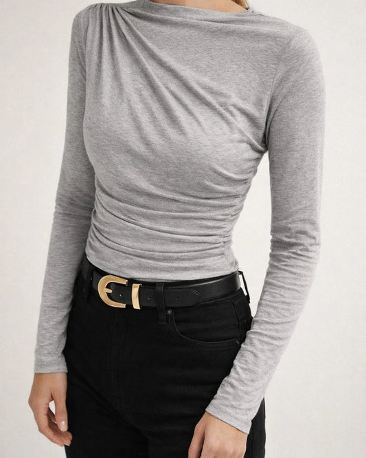 Solid Color Slim Bottoming Shirt with Pleated Design Sense of Long-sleeved T-shirt Women's Tops | JRSEE:43d3ba7e-e59b-448e-b843-ac8a1b28d95c