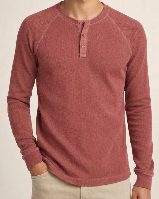Solid color Slim pullover shoulder sleeve men's long-sleeved t-shirt men's bottom shirt men's round neck waffle Henley shirt | JRSEE:87e835df-b197-4d6b-949d-de356becc981