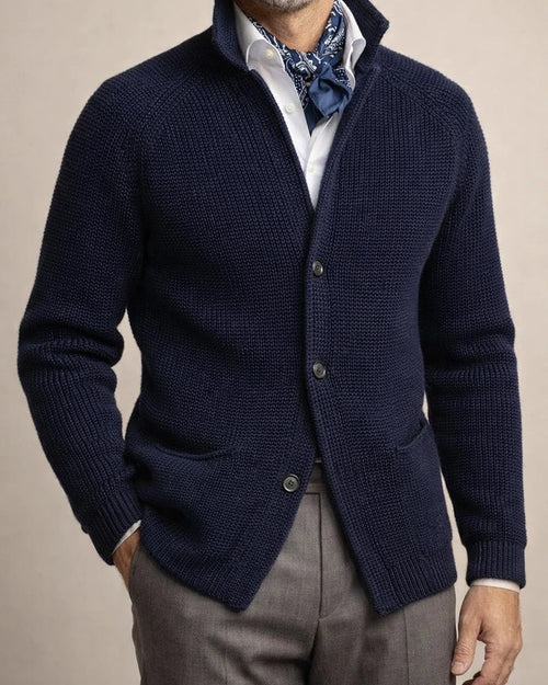 Solid Color Stand Collar Cardigan Men's Knitted Coat | JRSEE:eab5fa17-5bd7-4162-b6ae-cd6593f0e19f