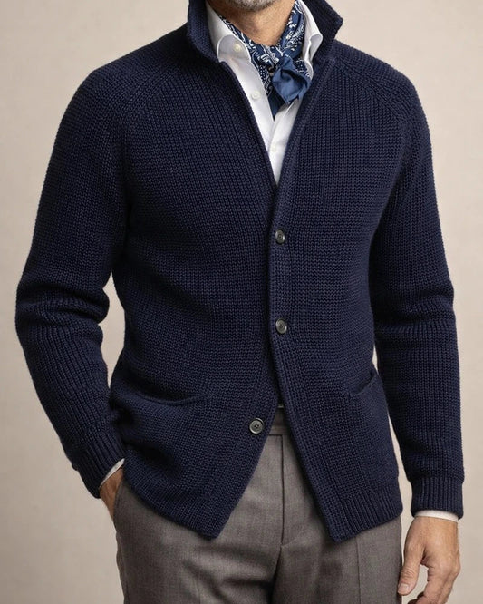 Solid Color Stand Collar Cardigan Men's Knitted Coat | JRSEE:eab5fa17-5bd7-4162-b6ae-cd6593f0e19f