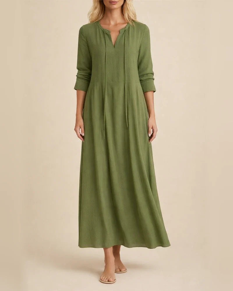 Solid Color V-neck Long Sleeve Simple Casual Dress | JRSEE:6be11a83-1948-479e-9634-dfdbbdcd630c
