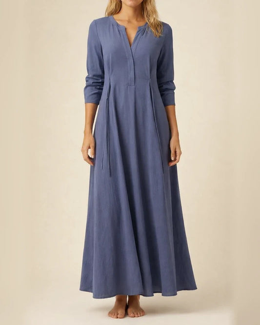 Solid Color V-neck Long Sleeve Simple Casual Dress | JRSEE:c3085423-8d08-4b16-8961-65e49dabc1ec