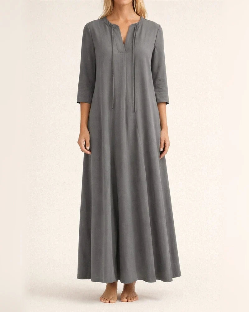 Solid Color V-neck Long Sleeve Simple Casual Dress | JRSEE:e2438751-c8db-4b94-94c5-3e2ced77b6ae