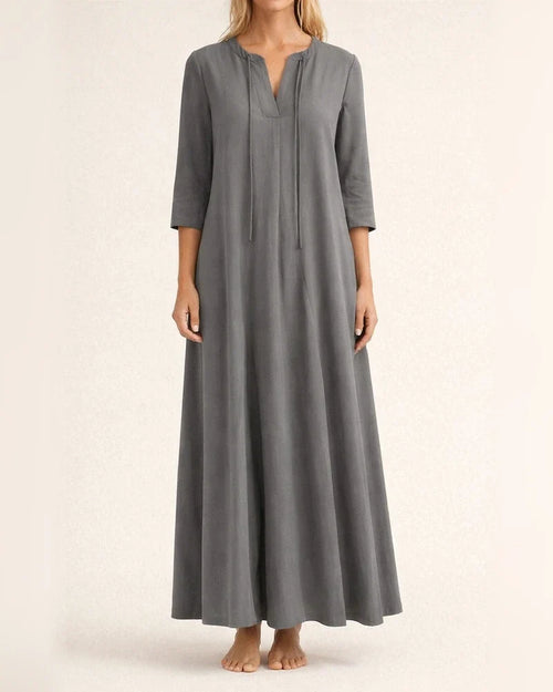 Solid Color V-neck Long Sleeve Simple Casual Dress | JRSEE:e2438751-c8db-4b94-94c5-3e2ced77b6ae