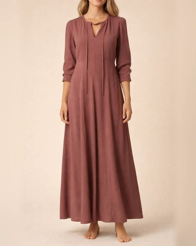 Solid Color V-neck Long Sleeve Simple Casual Dress | JRSEE:f31432a1-65bd-4d65-a4f1-9ab245fae1fe