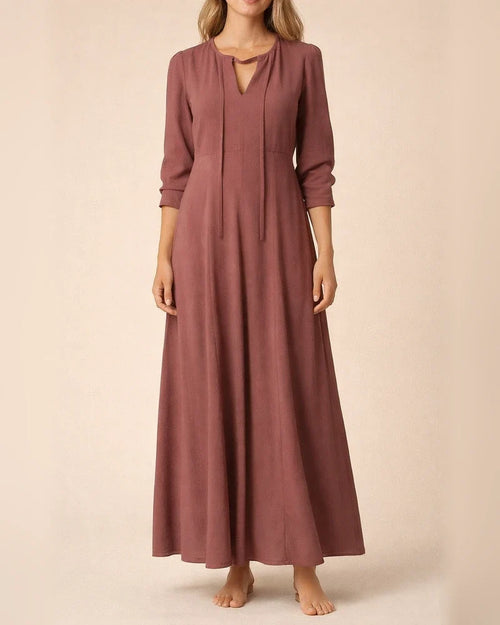 Solid Color V-neck Long Sleeve Simple Casual Dress | JRSEE:f31432a1-65bd-4d65-a4f1-9ab245fae1fe