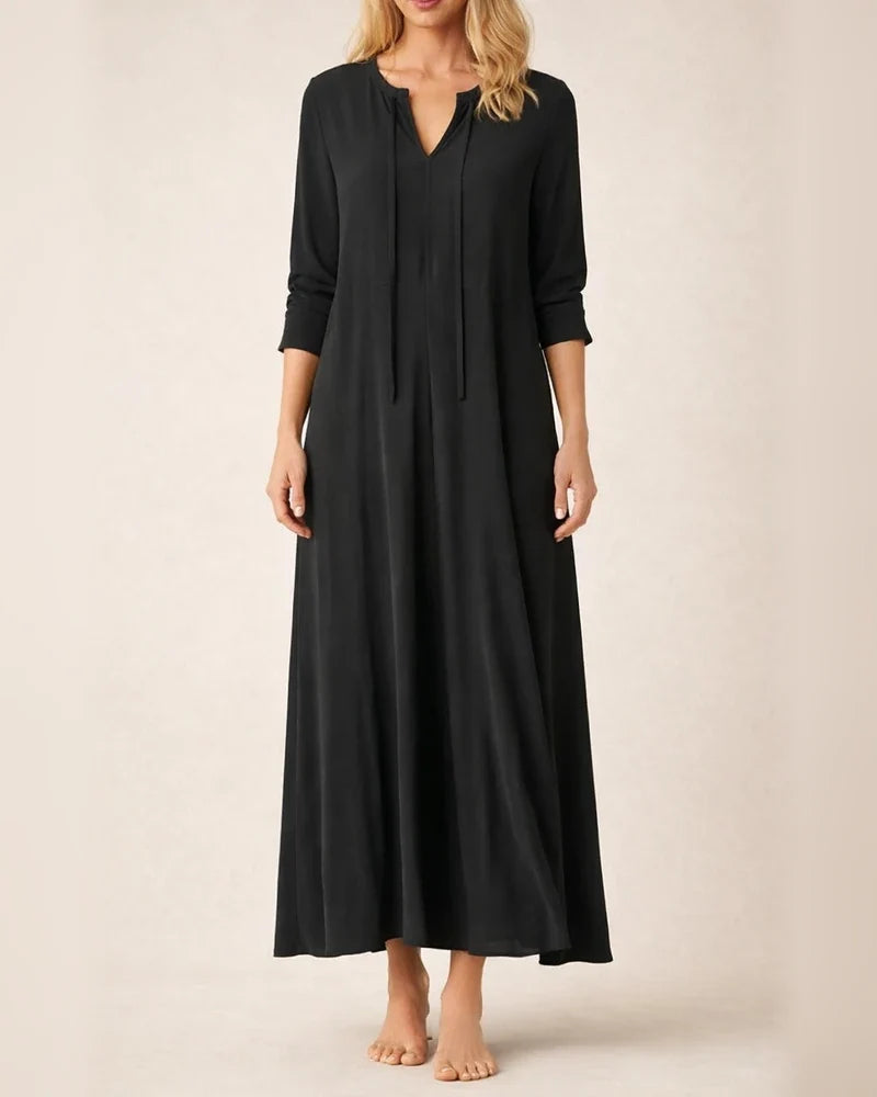 Solid Color V-neck Long Sleeve Simple Casual Dress | JRSEE:6c5c1e1c-8ee4-466a-b929-ccb1b76920c7