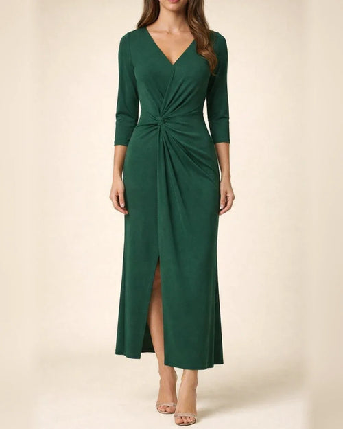 Solid Color Wrapped Chest Long Temperament Commuter V-neck Dress | JRSEE:58cadf73-ace8-4e08-a112-2e07360150d2