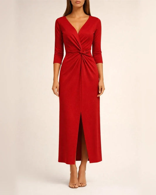 Solid Color Wrapped Chest Long Temperament Commuter V-neck Dress | JRSEE:ea89ee1a-90c4-4ce7-942c-2c43295f8d8d