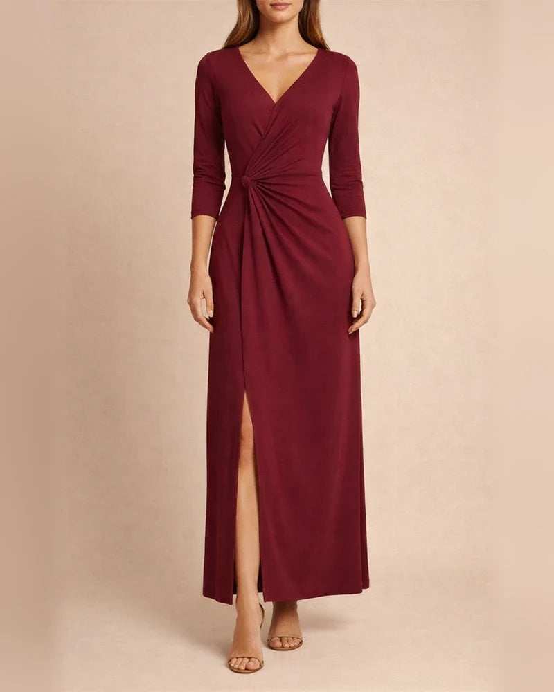 Solid Color Wrapped Chest Long Temperament Commuter V-neck Dress | JRSEE:ef12d34d-40d8-4311-889f-bef5921f1878
