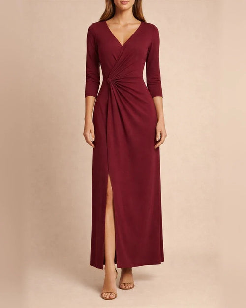 Solid Color Wrapped Chest Long Temperament Commuter V-neck Dress | JRSEE:ef12d34d-40d8-4311-889f-bef5921f1878