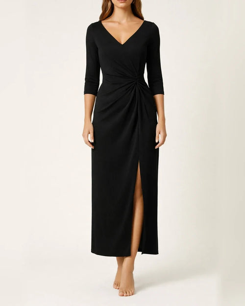 Solid Color Wrapped Chest Long Temperament Commuter V-neck Dress | JRSEE:3ec30c7f-1bce-44bf-bd94-7f756fcf66fe