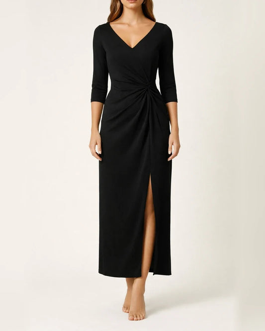 Solid Color Wrapped Chest Long Temperament Commuter V-neck Dress | JRSEE:3ec30c7f-1bce-44bf-bd94-7f756fcf66fe