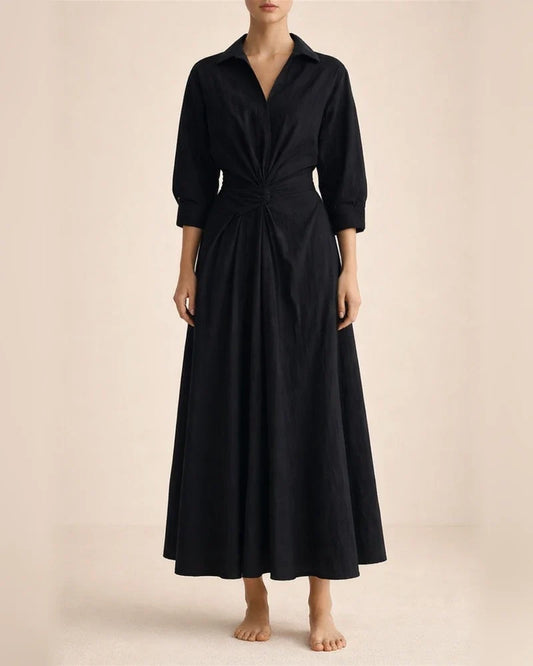 Solid Women's Vintage Lapel Shirt Long Sleeve Big Hem Cotton Linen Black Dresses | JRSEE:3e6501f2-215b-4369-bfcd-b47a39f7fb8c