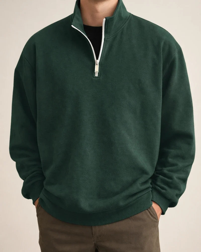 Sports Padded Pullover Loose Solid Color Sweatshirt Green Retro Sweatshirt Men's Zipper Standing Collar Hoodless Jacket | JRSEE:4b4d6505-84a8-41f2-ab8a-e2fffeed3156