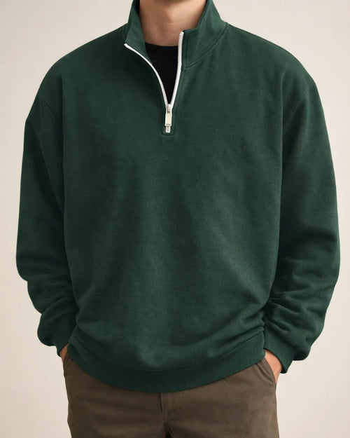 Sports Padded Pullover Loose Solid Color Sweatshirt Green Retro Sweatshirt Men's Zipper Standing Collar Hoodless Jacket | JRSEE:4b4d6505-84a8-41f2-ab8a-e2fffeed3156