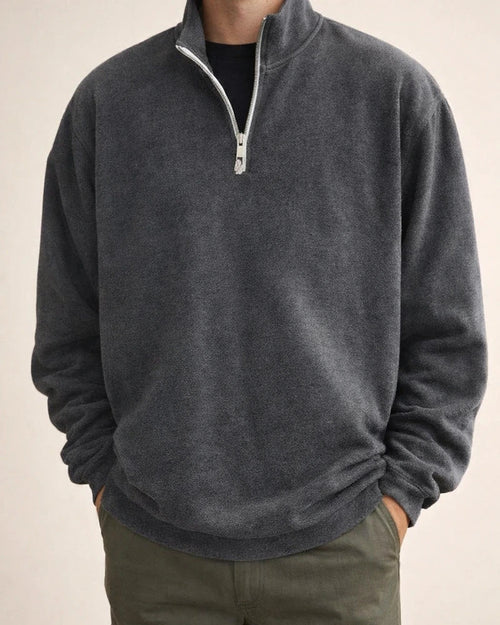 Sports Padded Pullover Loose Solid Color Sweatshirt Green Retro Sweatshirt Men's Zipper Standing Collar Hoodless Jacket | JRSEE:14e85d35-b8ca-467f-b412-84378a6dc292