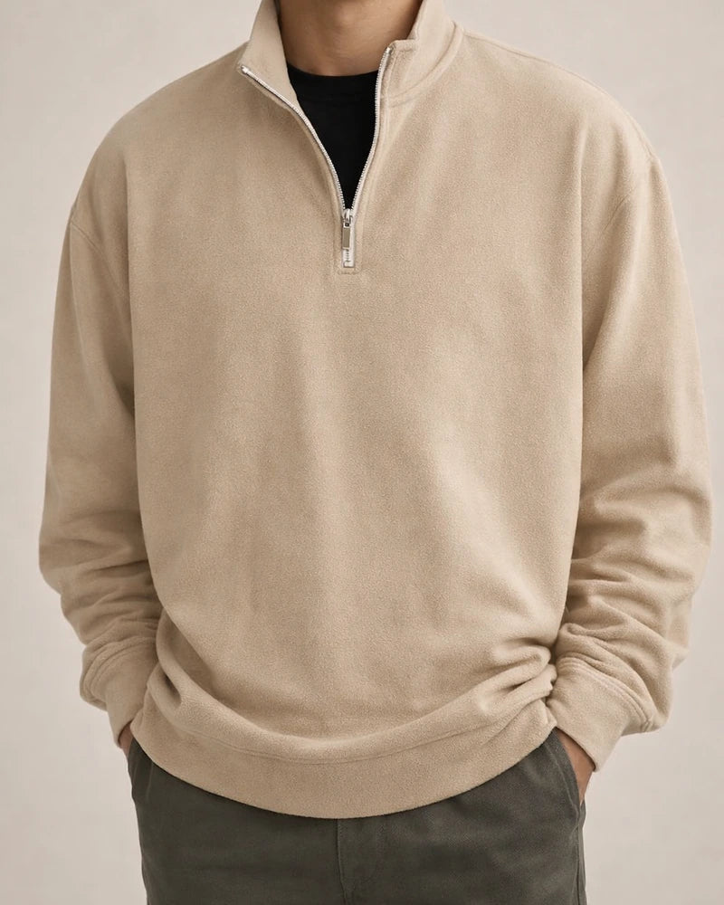 Sports Padded Pullover Loose Solid Color Sweatshirt Green Retro Sweatshirt Men's Zipper Standing Collar Hoodless Jacket | JRSEE:a0eaa174-0d0a-4975-8318-e6a415631772