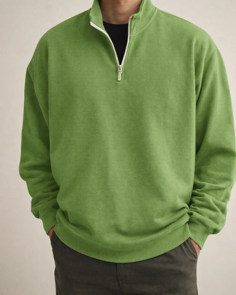 Sports Padded Pullover Loose Solid Color Sweatshirt Green Retro Sweatshirt Men's Zipper Standing Collar Hoodless Jacket | JRSEE:1a513d0c-c3f8-4419-8031-0ca47135fe95