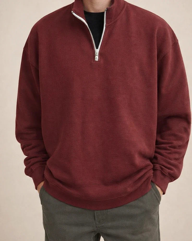 Sports Padded Pullover Loose Solid Color Sweatshirt Green Retro Sweatshirt Men's Zipper Standing Collar Hoodless Jacket | JRSEE:a2d7764c-71a4-485b-852d-f466aad3c059