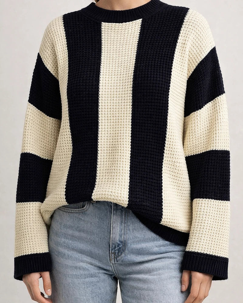 Spring and Autumn Dressy Knit Sweater Top Round Neck Striped Design Niche Sweater Women's Clothing | JRSEE:6145f3e5-324e-44c5-a6ad-98bc798e7f09