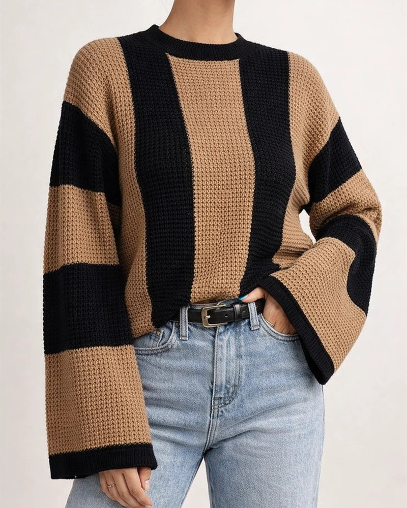 Spring and Autumn Dressy Knit Sweater Top Round Neck Striped Design Niche Sweater Women's Clothing | JRSEE:7a0d9c47-b703-46ba-a2fb-ebee2b7087e9