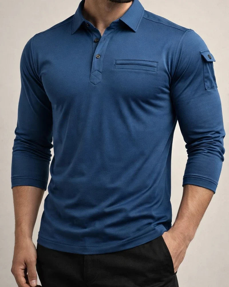 Spring and Autumn Long-sleeved Men's Solid Color POLO Shirt Arm Pockets Epaulettes Casual Sports | JRSEE:a07a08fb-bb76-4174-8cb2-1f8cf2fe26e2