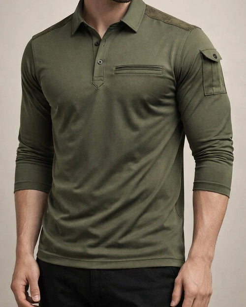 Spring and Autumn Long-sleeved Men's Solid Color POLO Shirt Arm Pockets Epaulettes Casual Sports | JRSEE:4a91a99d-6f94-4c71-a735-36b5ee5bbebc