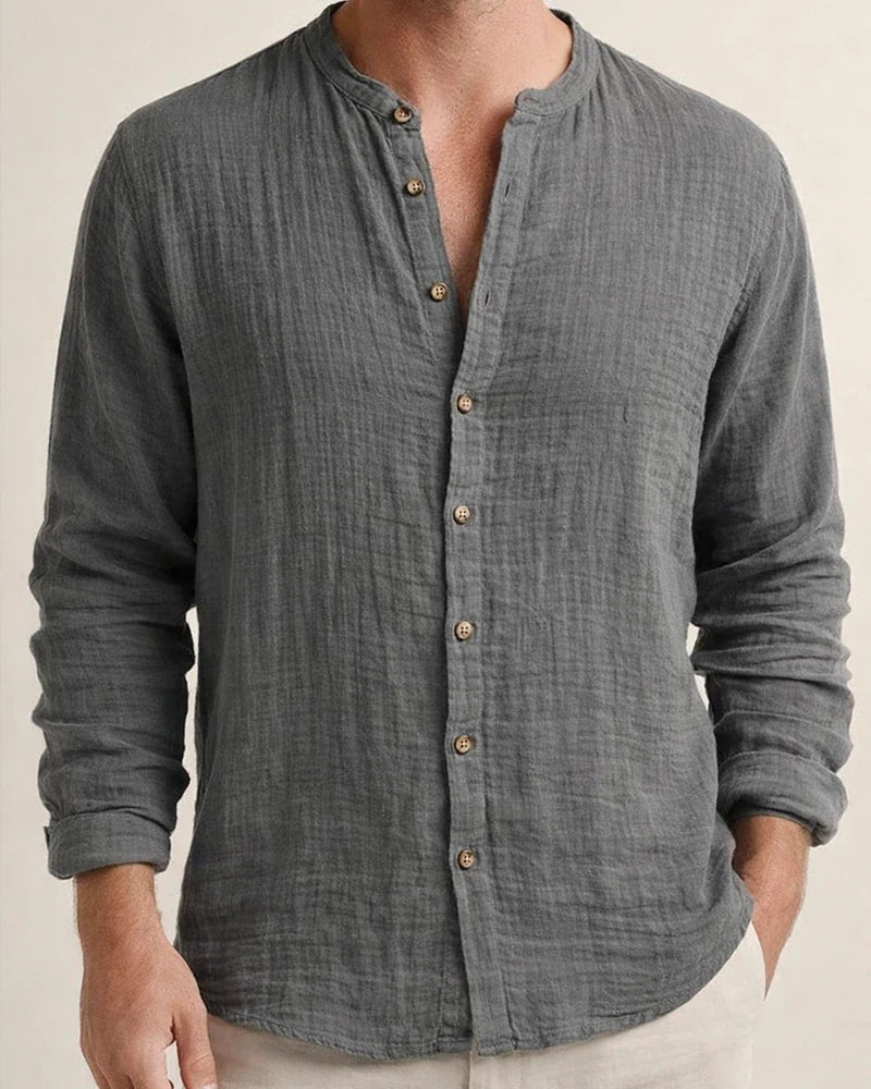 Spring and Autumn New Double Wrinkled Men's Loose Casual Wrinkled Long-sleeved Shirt Stand-up Collar Shirt | JRSEE:7891623f-dd24-4031-adbc-fdf247c0e9ea